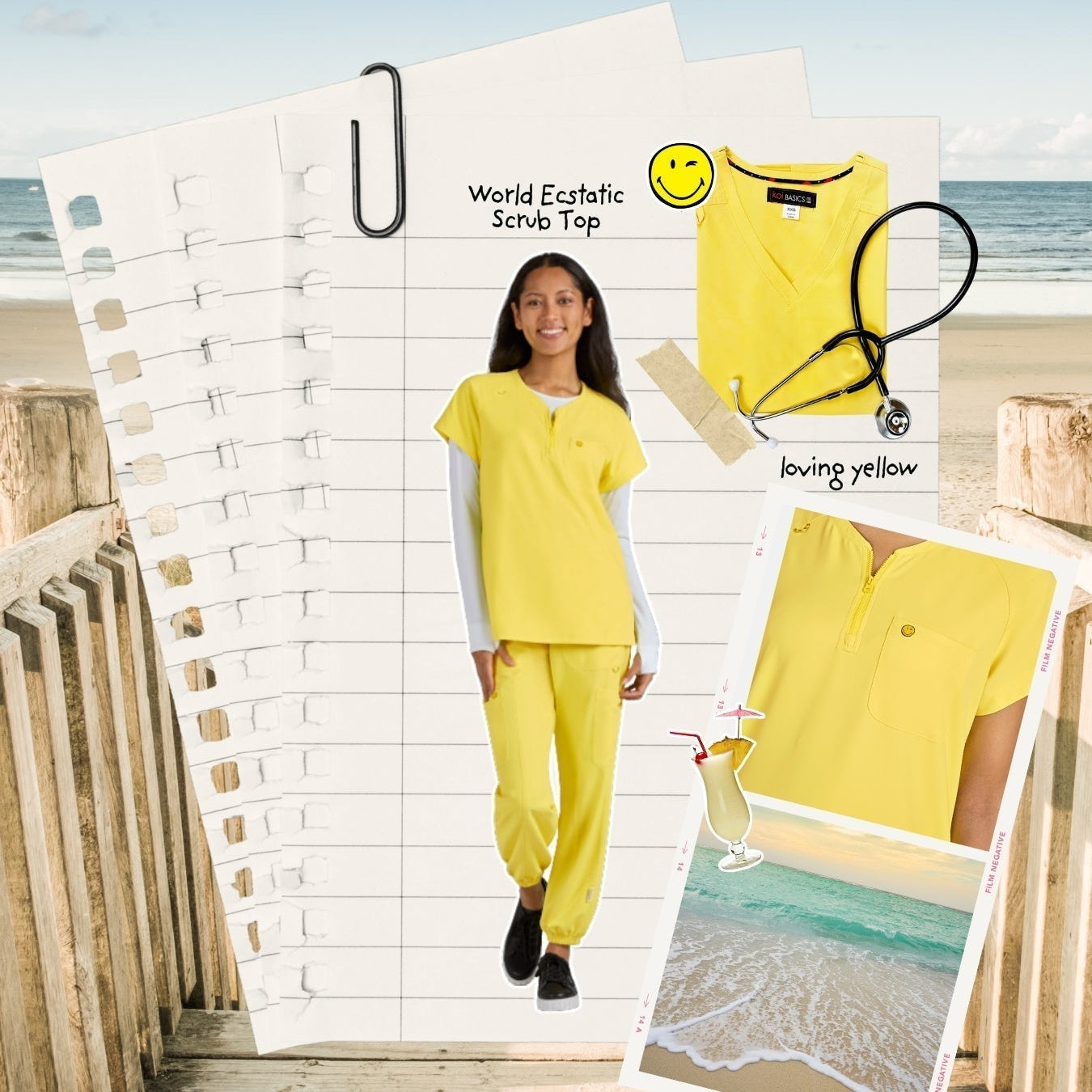 Koi Smiley yellow scrubs