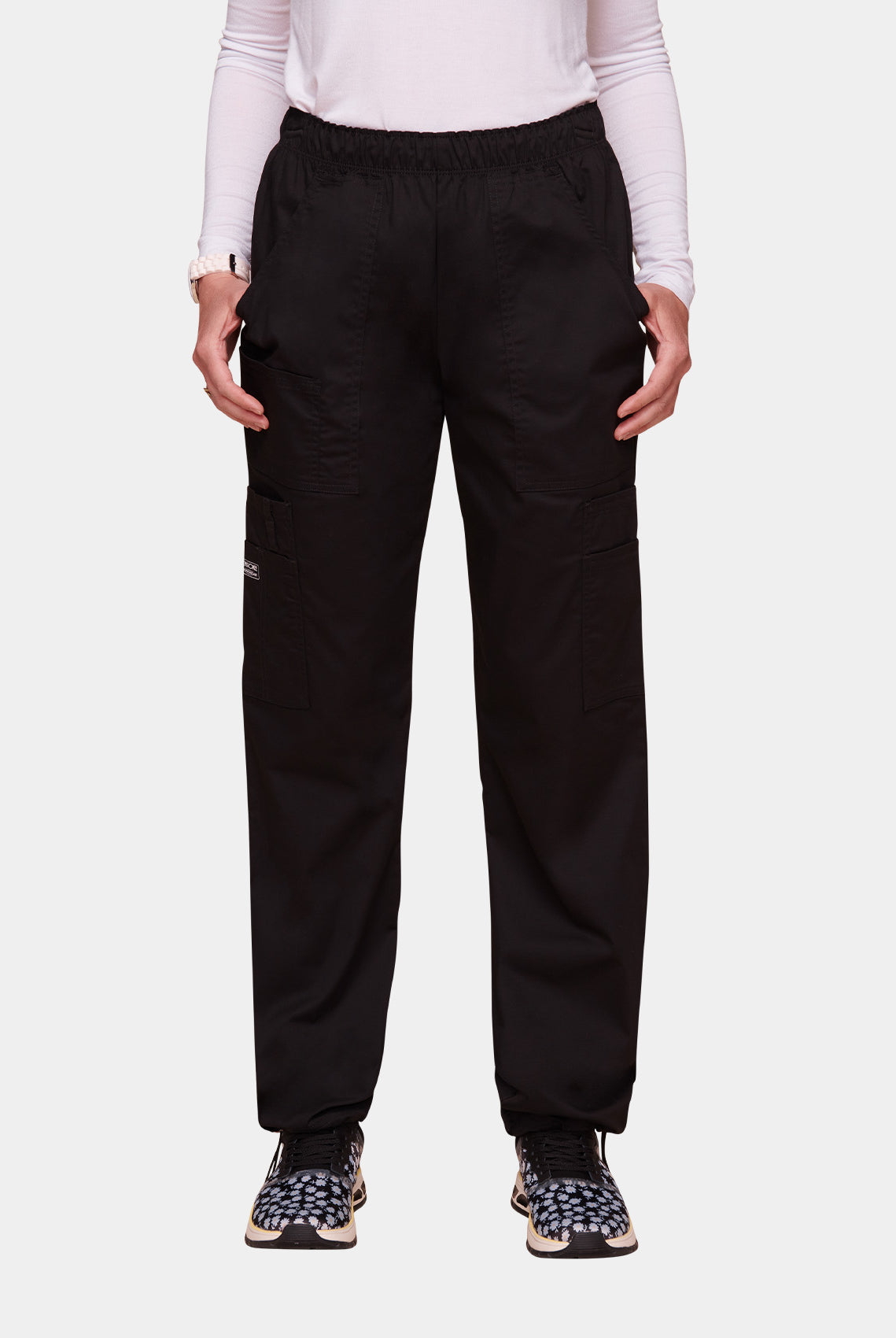 Cherokee Core Stretch Mid Rise Pull-On Cargo Scrub Trousers WWE4005-Black