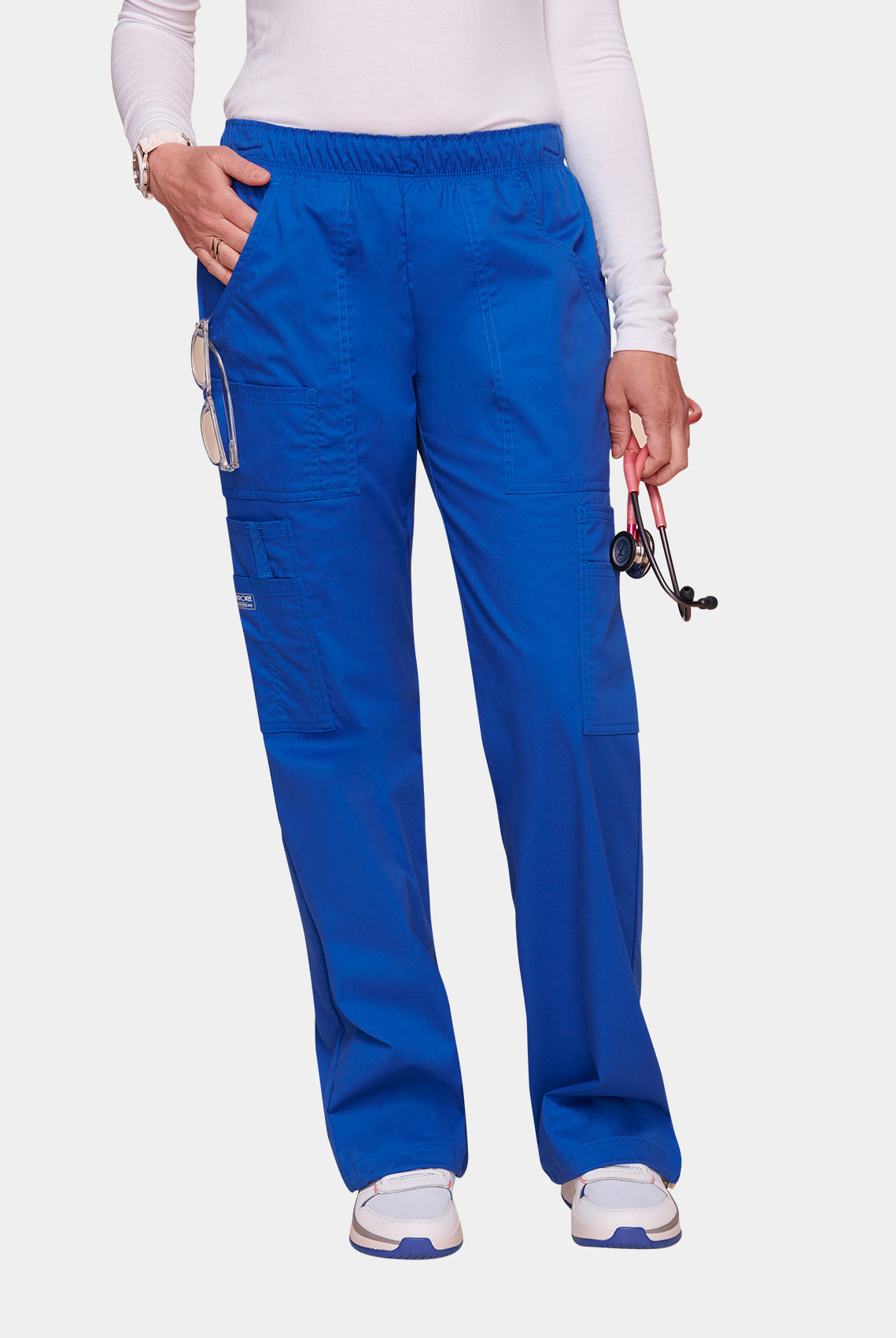 Cherokee Core Stretch Mid Rise Pull-On Cargo Scrub Trousers WWE4005-Royal
