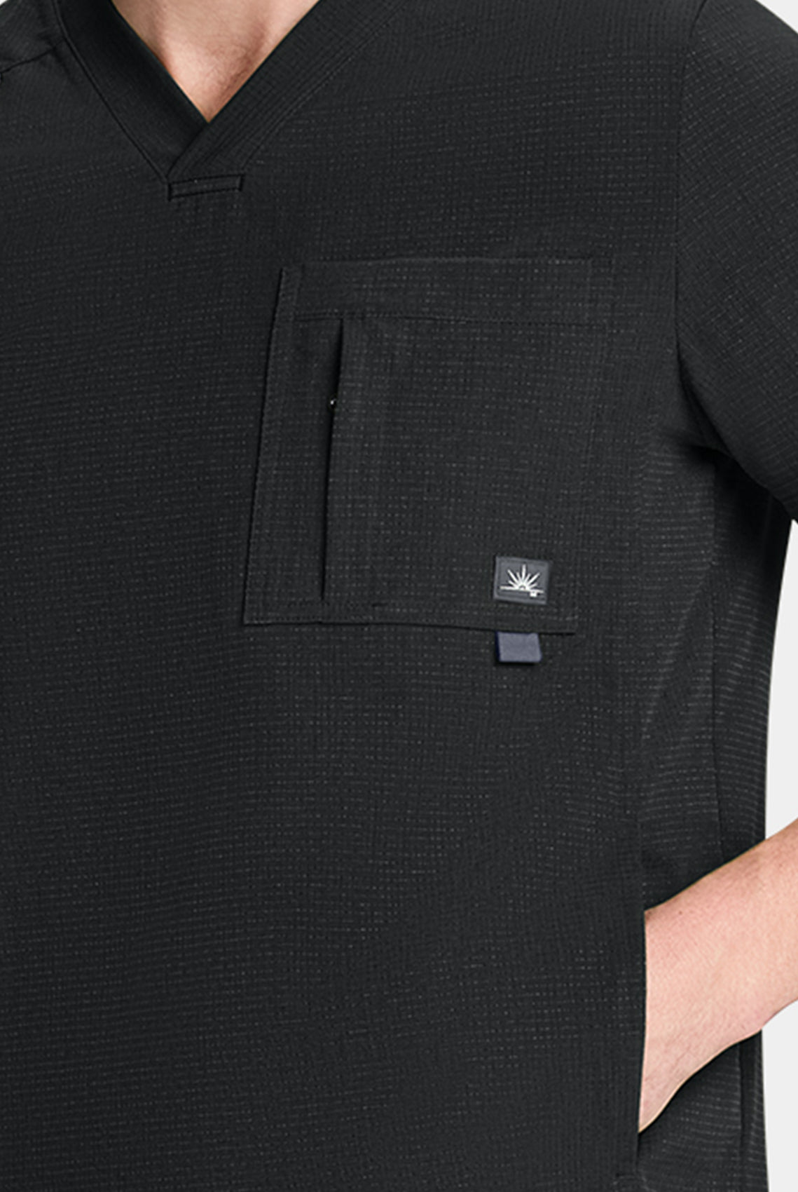Men's Koi Solis Black Caldwell scrub top closeup