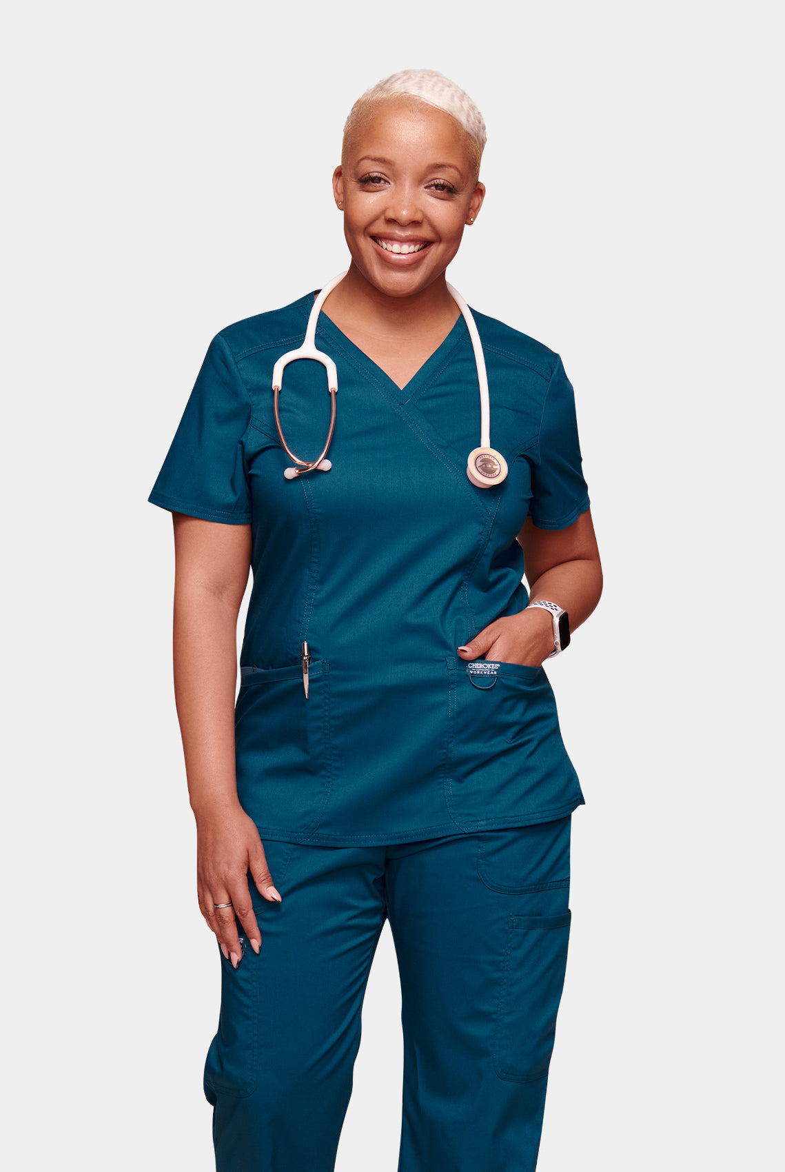 Cherokee WW Revolution Mock Wrap Scrub Top WWE610 - Caribbean