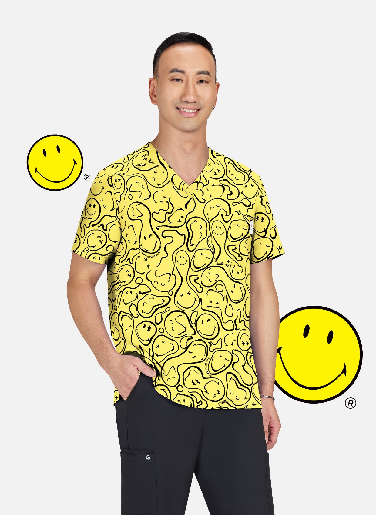 Koi Smiley World Confident Scrub Top - Trippy Smiles