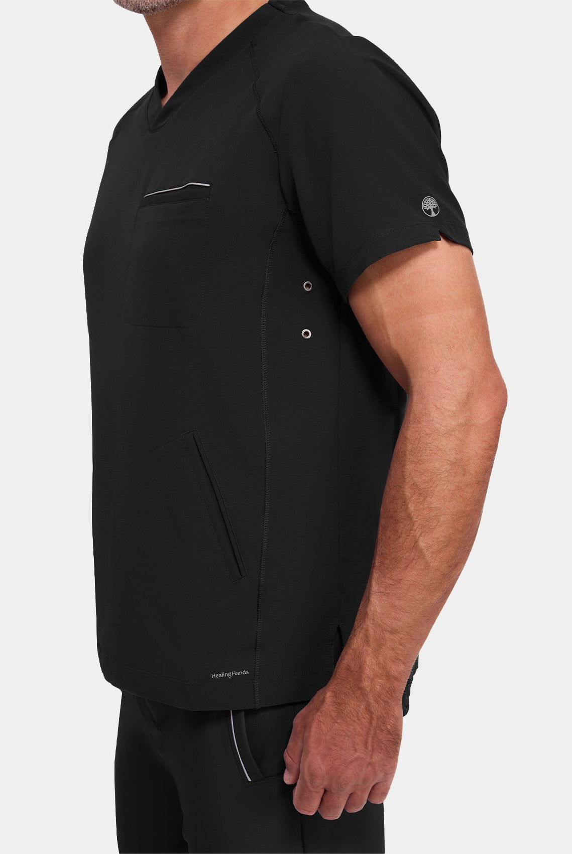 mens scrub top healing hands steven black
