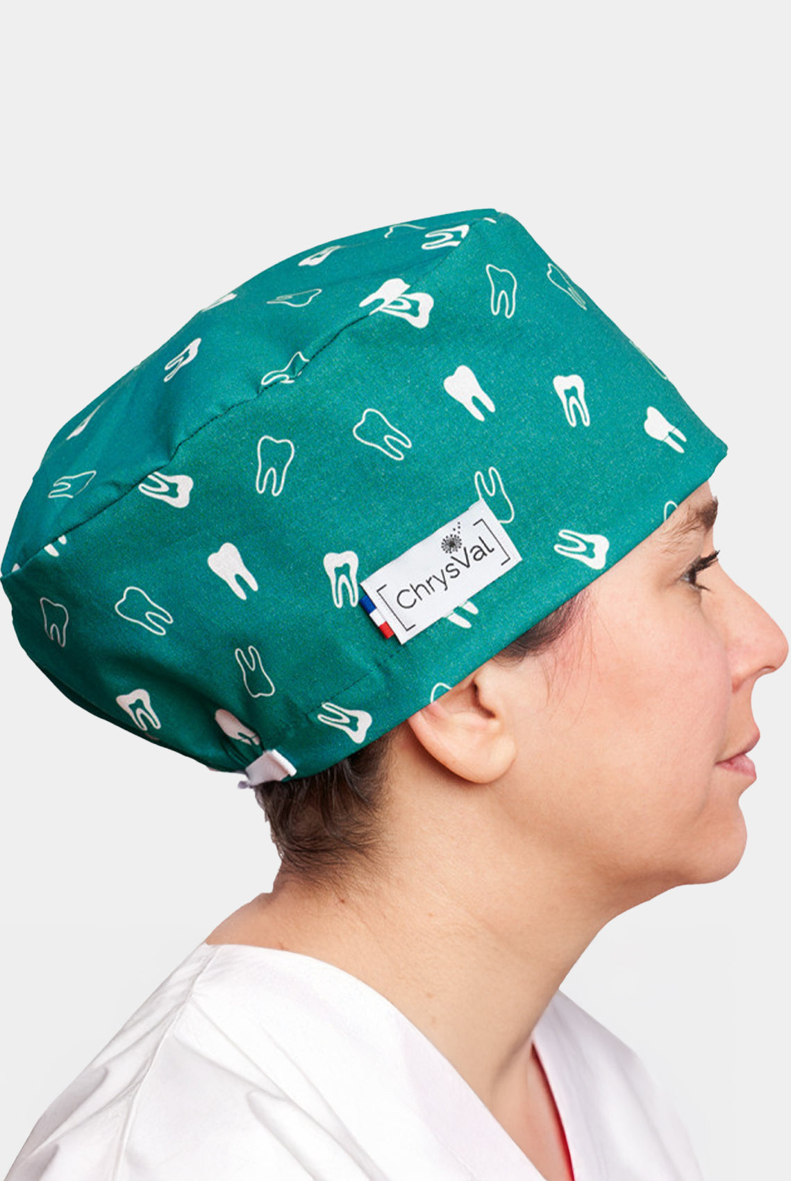 ChrysVal Long Hair Scrub Hat - Tooth Print