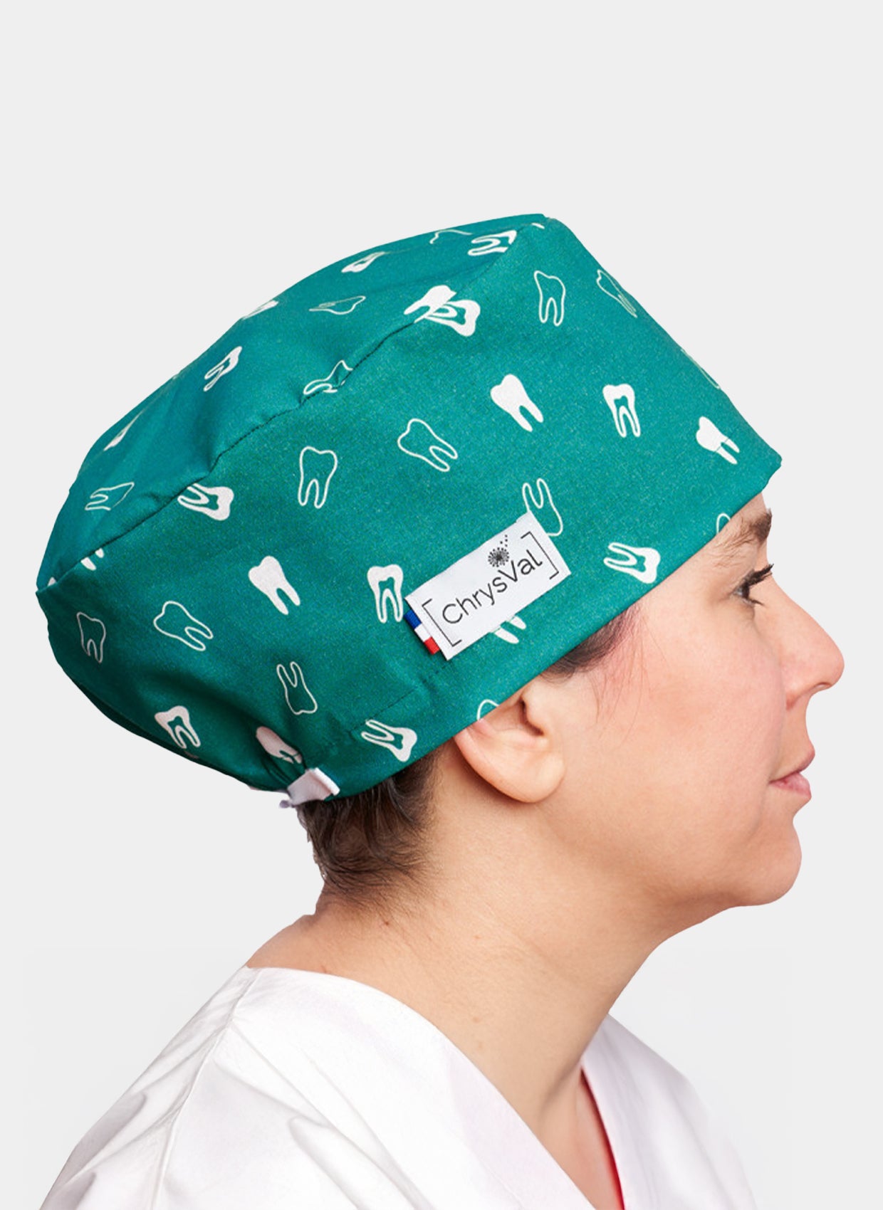 ChrysVal Long Hair Scrub Hat - Tooth Print