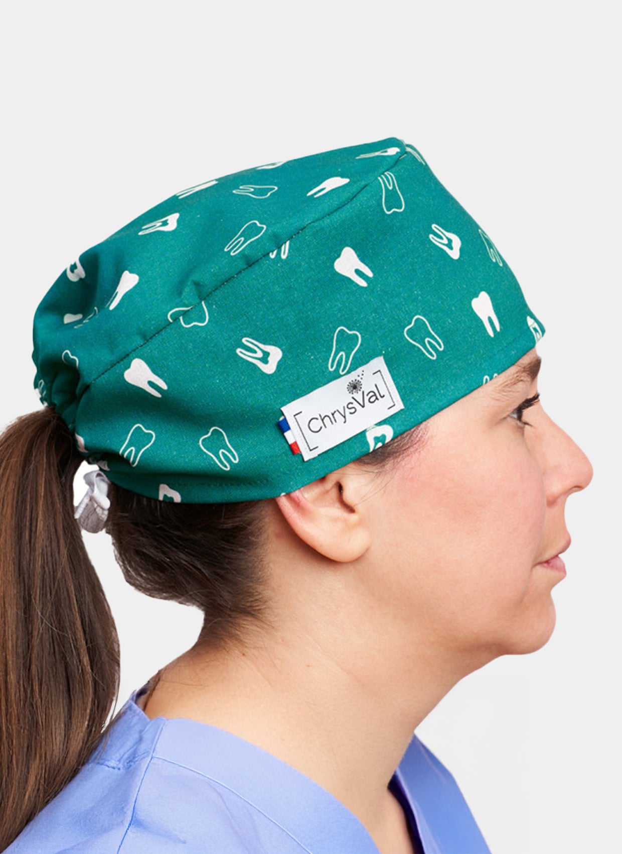 ChrysVal Short Hair Scrub Hat - Tooth Print