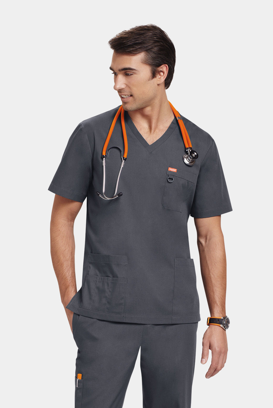 Orange Standard Balboa Scrub Top - Charcoal