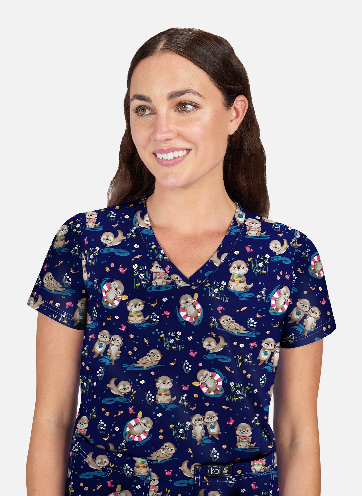 Koi Basics Leslie Scrub Top - Otters