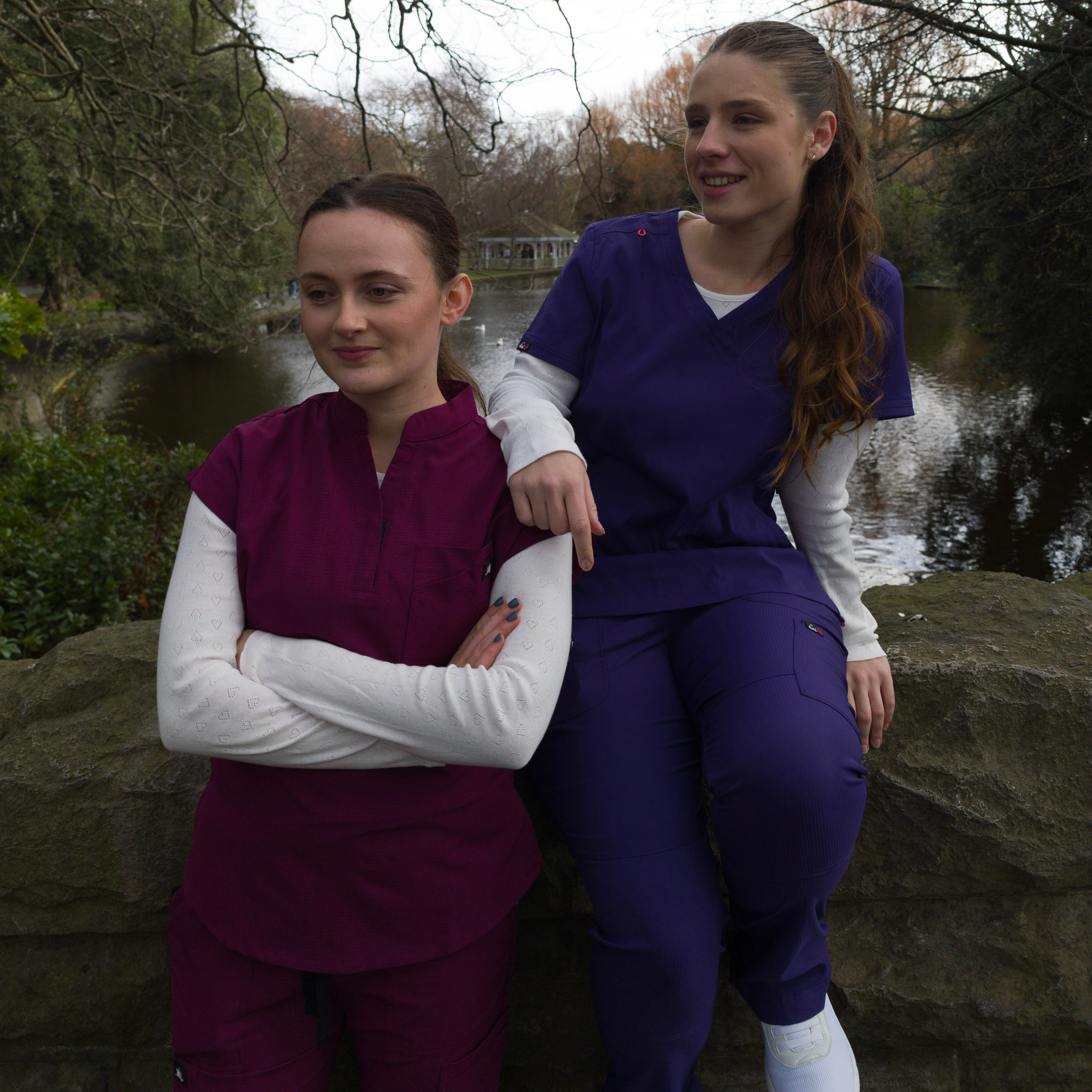 Two nurses in comfortable, practical Happythreads uniforms 