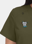 Hustle and Heart olive embroidery close-up