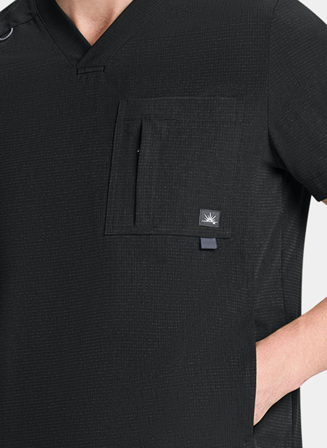 Men's Koi Solis Black Caldwell scrub top closeup