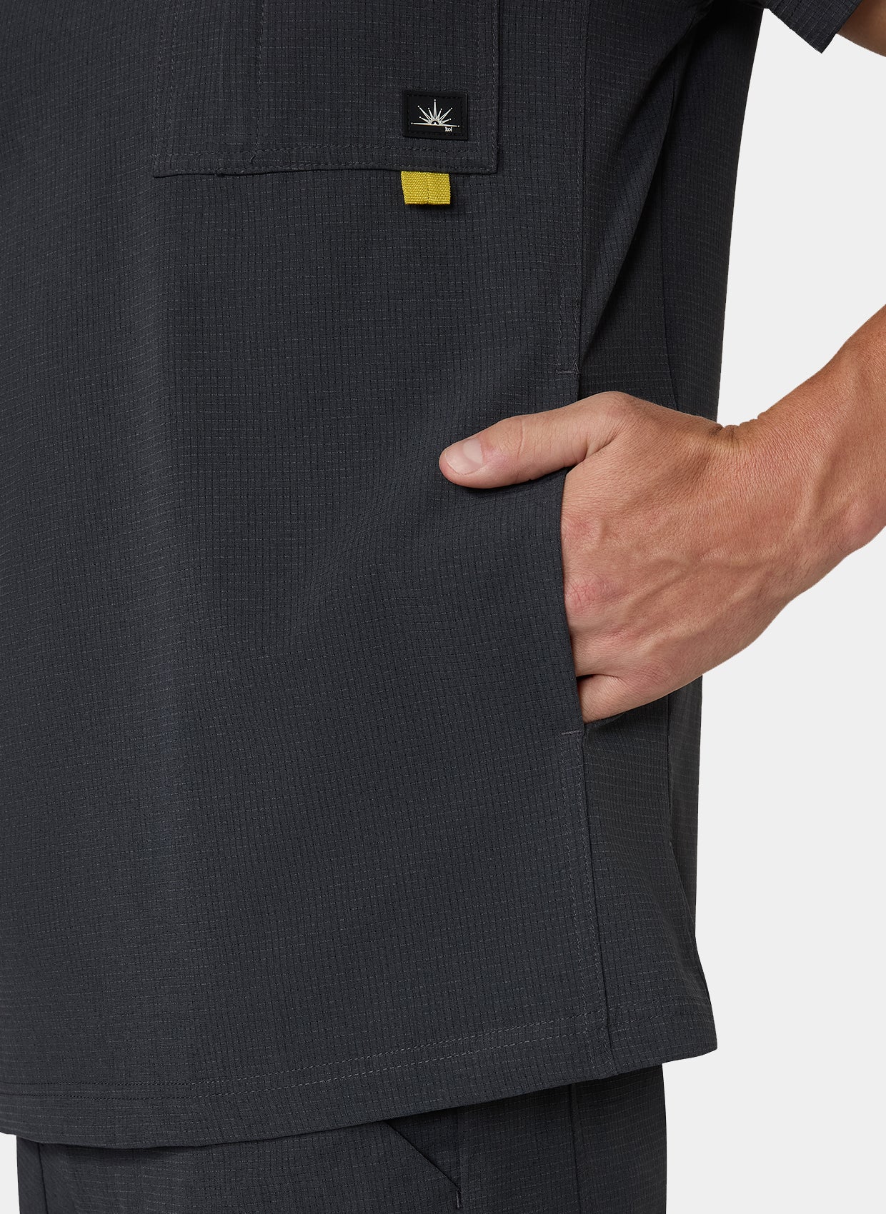 Men's Koi Solis Caldwell scrub top charcoal-closeup