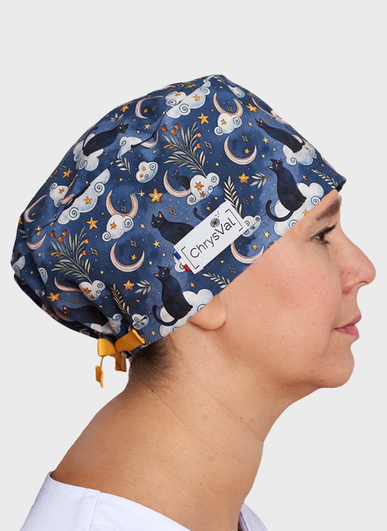 Unisex-ChrysVal-Long-Hair-Scrub-Hat_Cat-moon-1