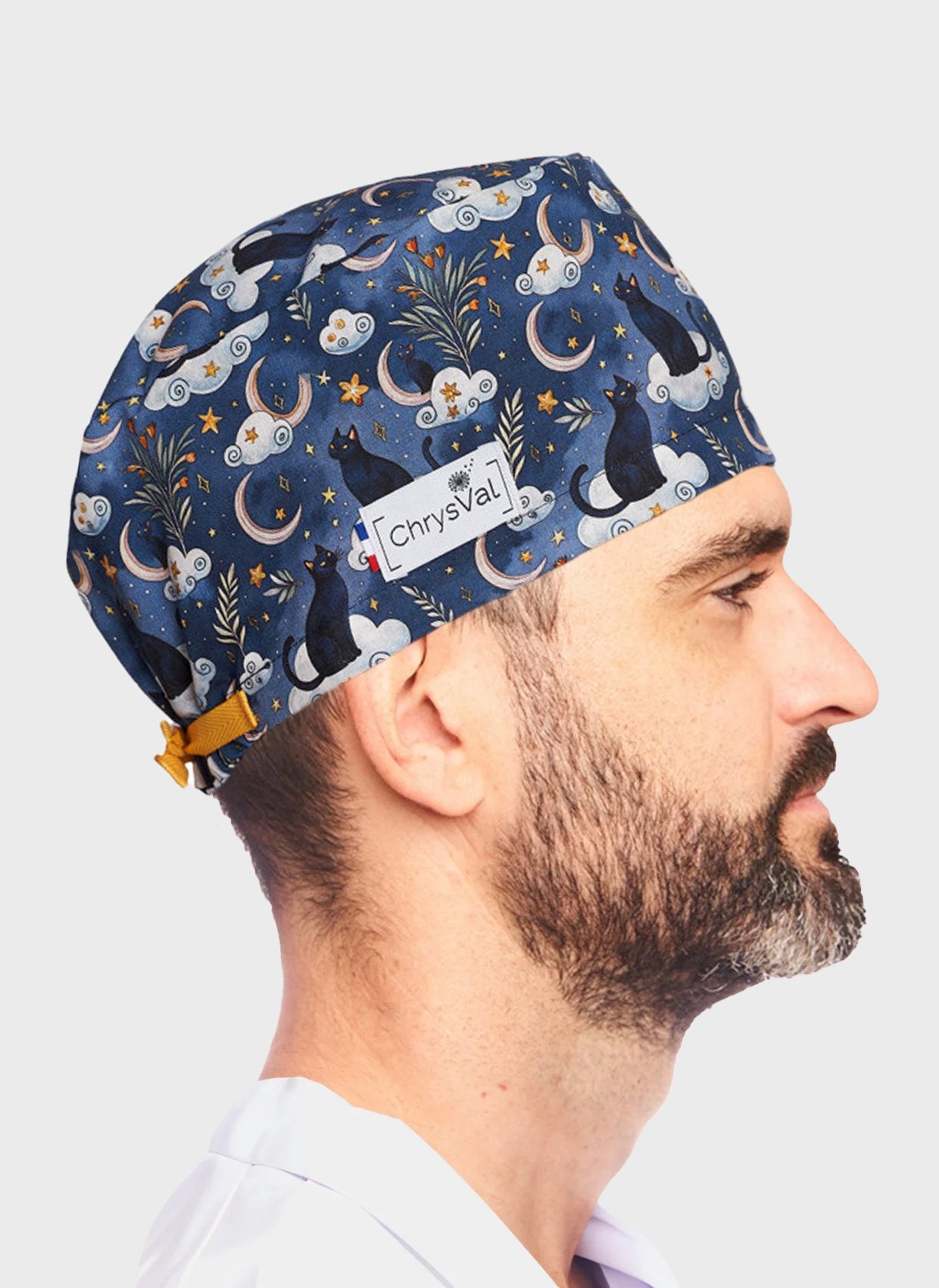 Unisex-ChrysVal-Long-Hair-Scrub-Hat_Cat-moon-2
