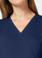 Cherokee WW Revolution Maternity Mock Wrap Scrub Top WWE688-Navy - Neckline close up