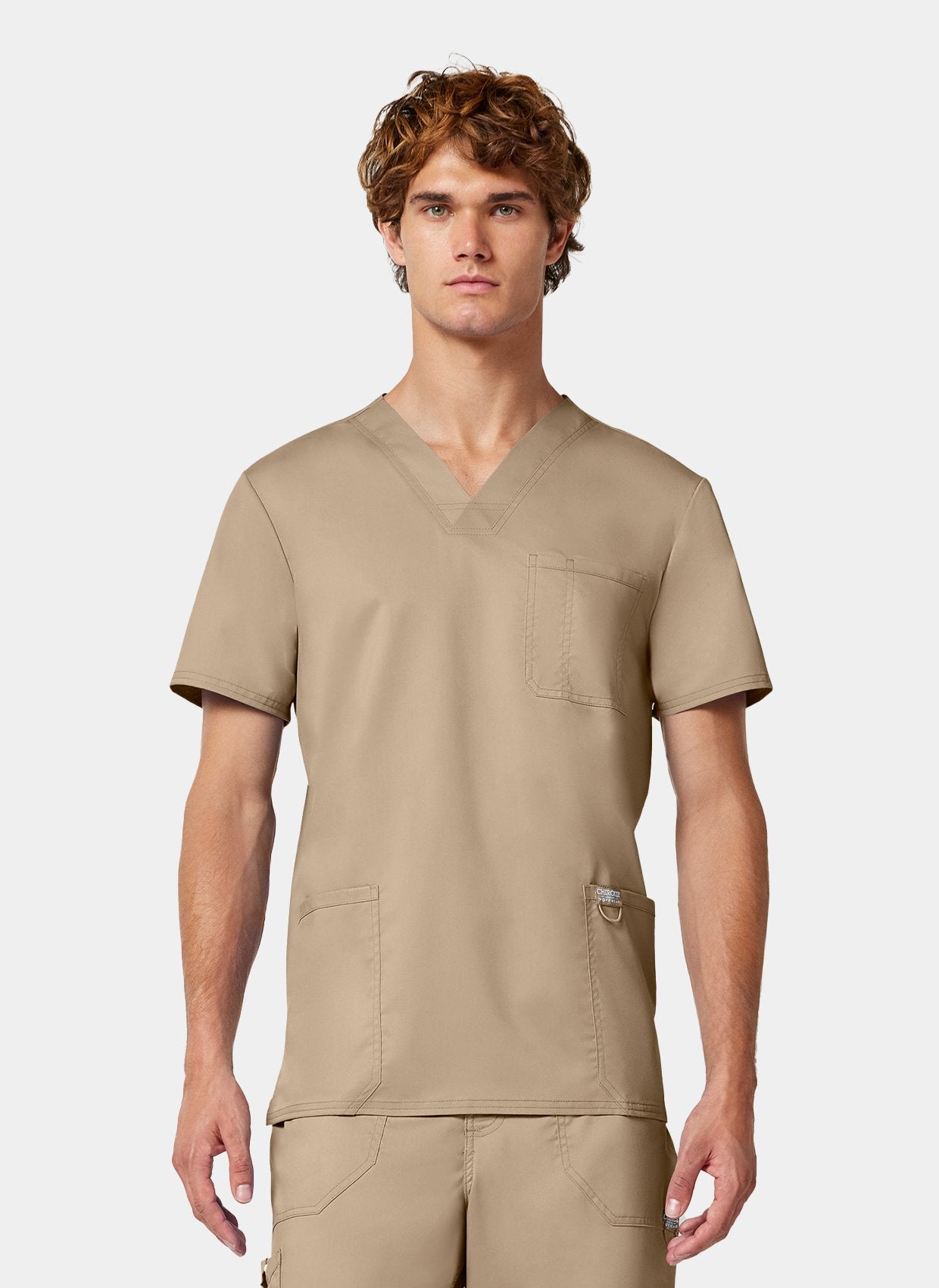 mens scrub top cherokee ww revolution v-neck WWE670 khaki