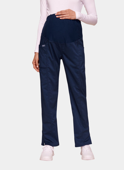Navy Cherokee Revolution maternity straight leg scrub trousers with over-the-bump panel