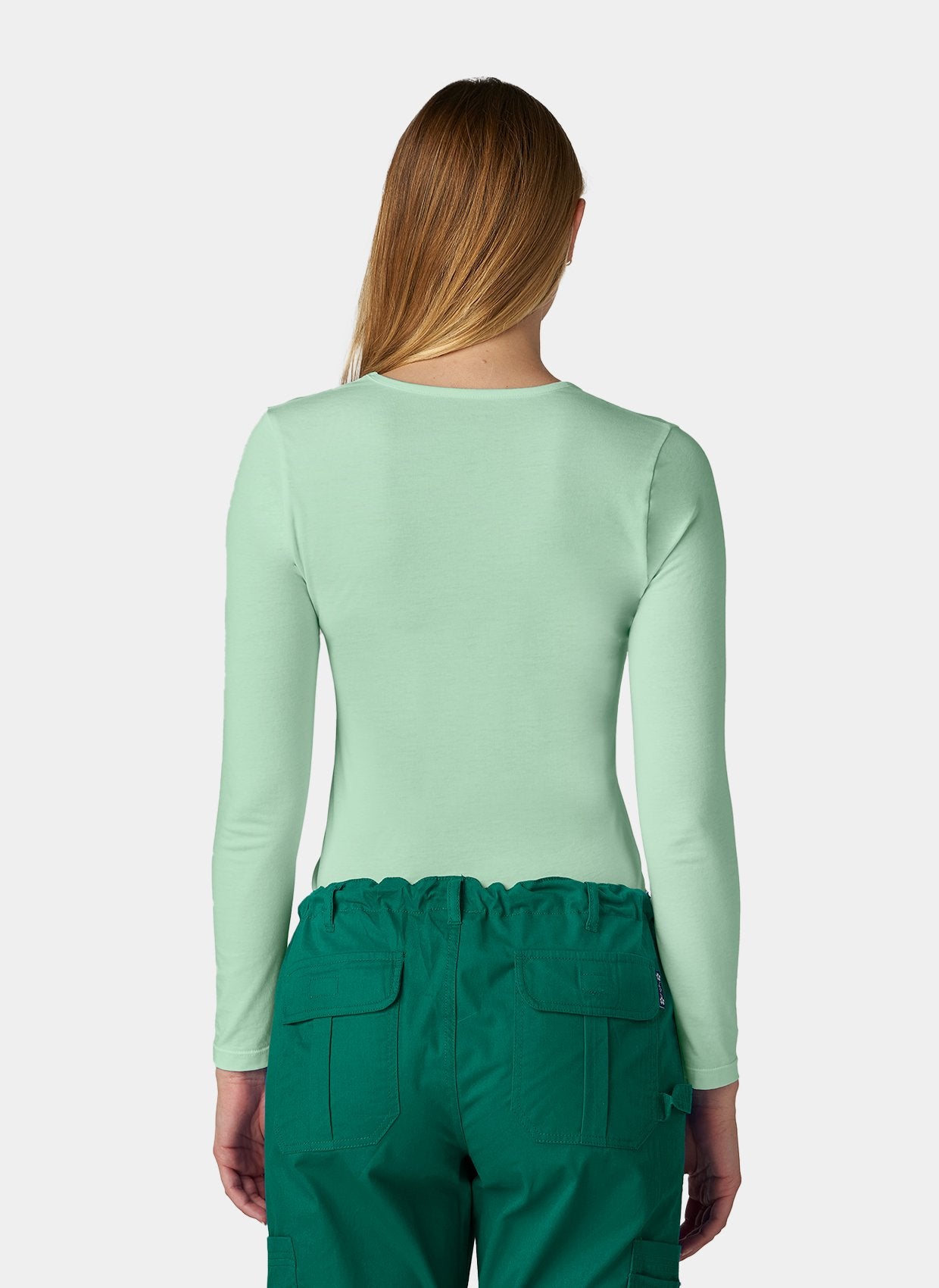 womens koi essentials long sleeve underscrub tender tee soft green