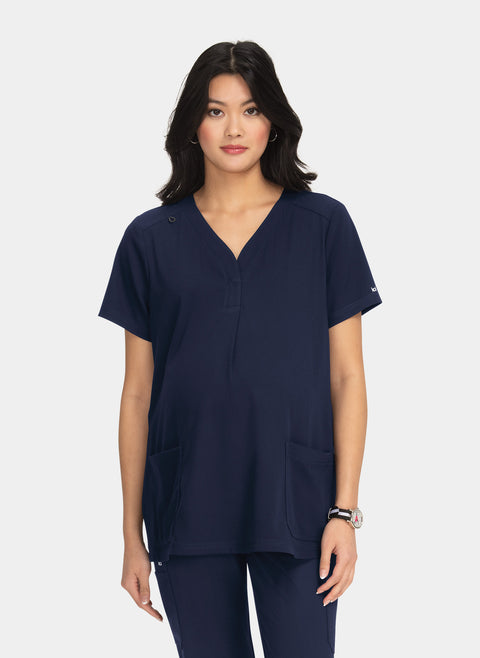 Navy Koi Next Gen Onboard maternity scrub top with front pleat