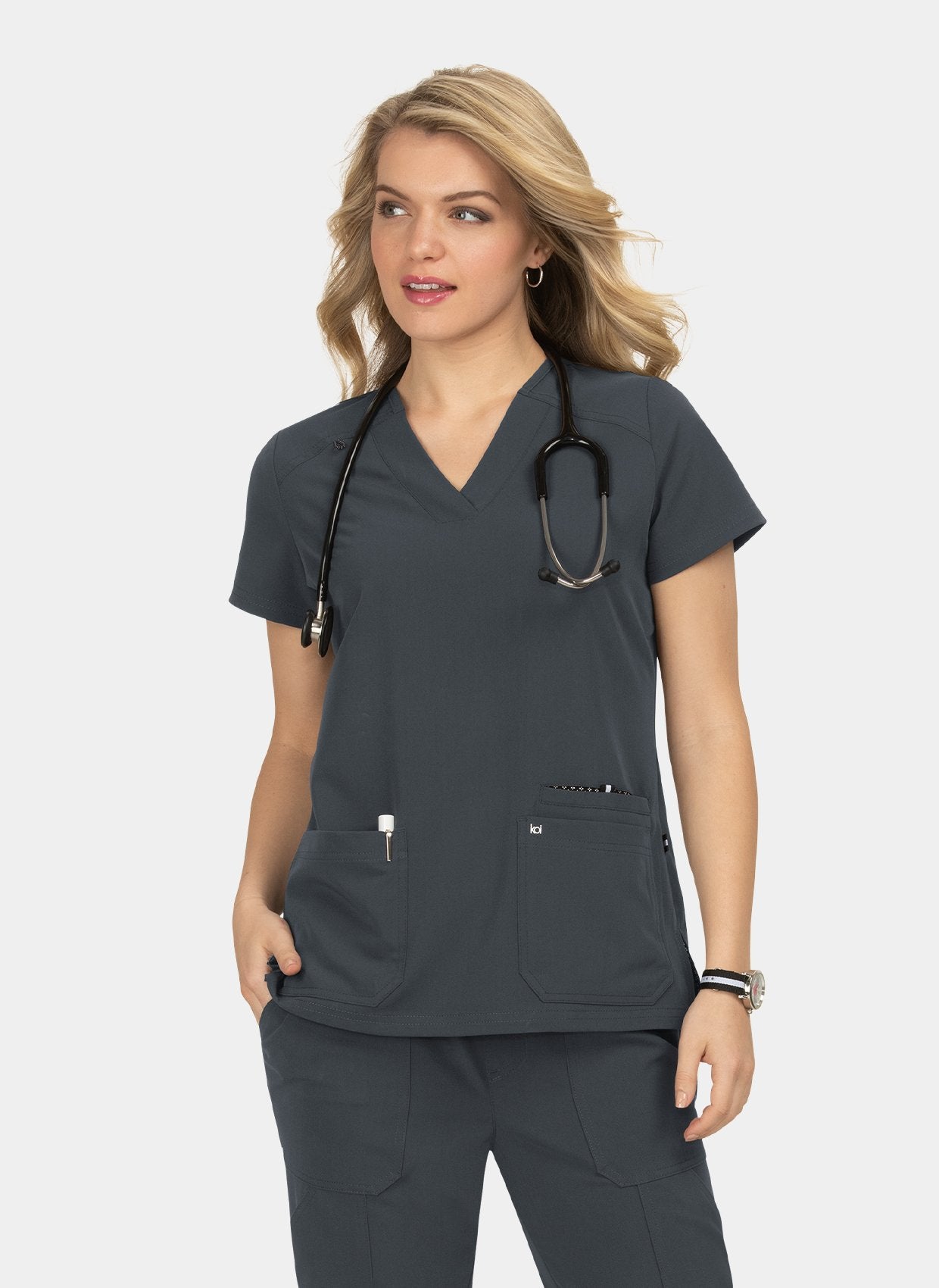 Koi Next Gen Hustle And Heart Scrub Top- charcoal