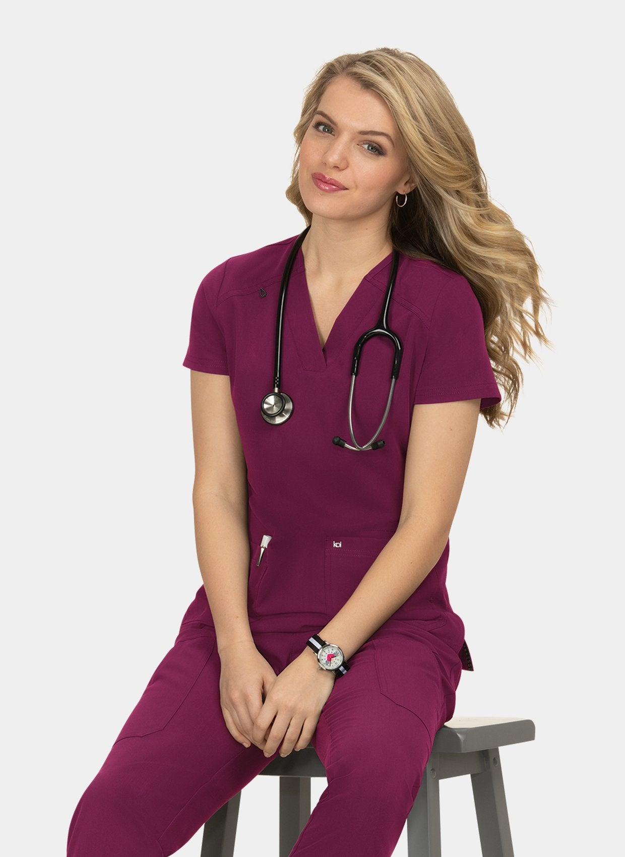 Koi Next Gen Hustle And Heart Scrub Top- wine