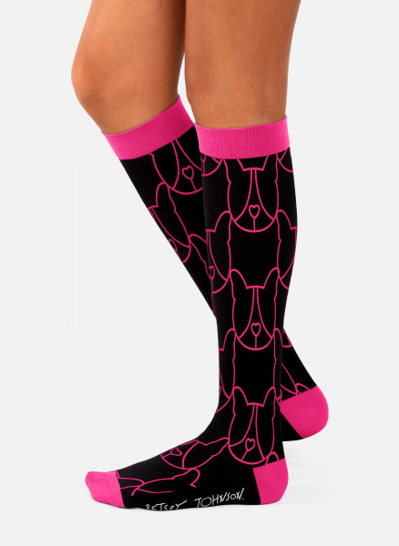 Koi Betsey Johnson Compression Socks - Betsey Puppy with background